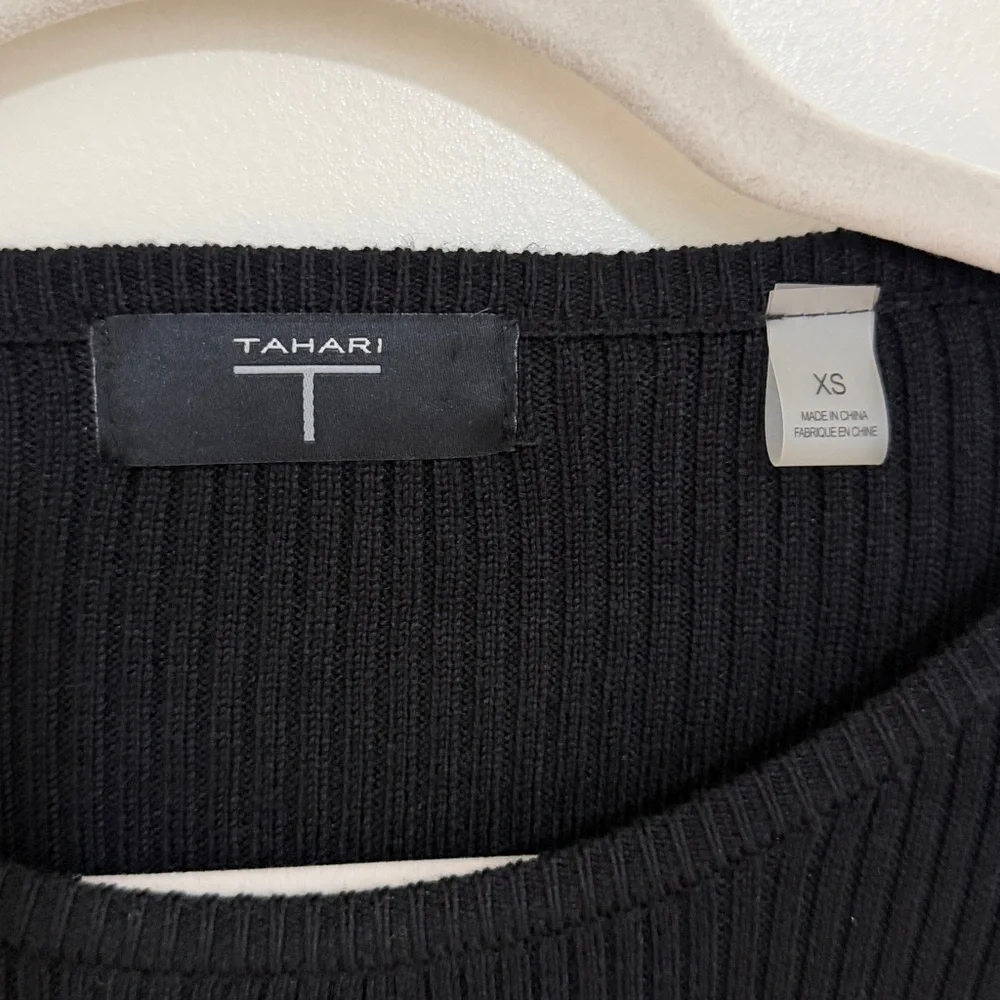 Tahari Black Ribbed Knit Sweater with puff sleeve | XS